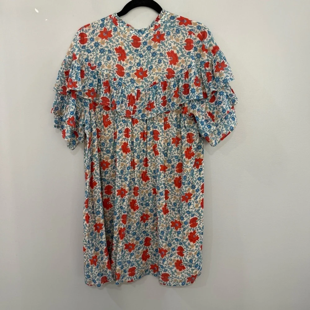 Spell Dress Village Mini Ruffle in Sky Blue Red Floral